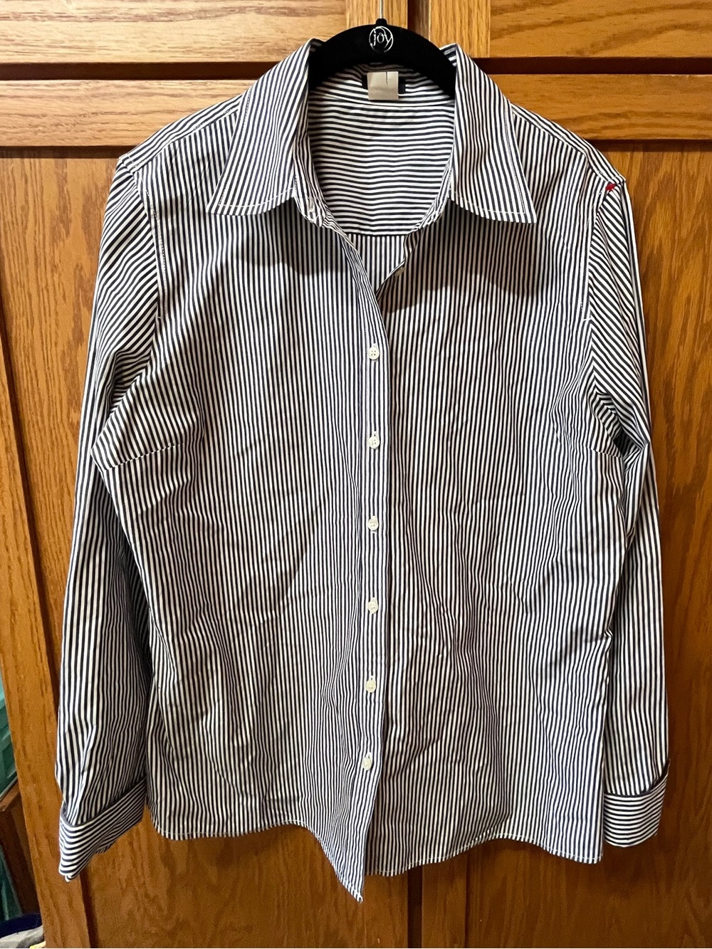 J.Crew Women’s Navy White Stripe Button Front Shirt Large 100% Cotton